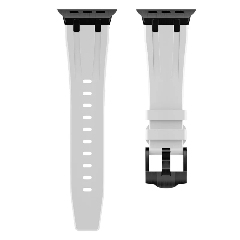 Apple Watch Series 41mm - 40mm - 38mm Universal Liquid Silicone Strap Metal Connector - Black+White