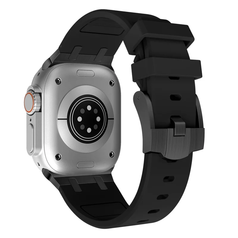Apple Watch Series 41mm - 40mm - 38mm Universal Liquid Silicone Strap Metal Connector - Black+White