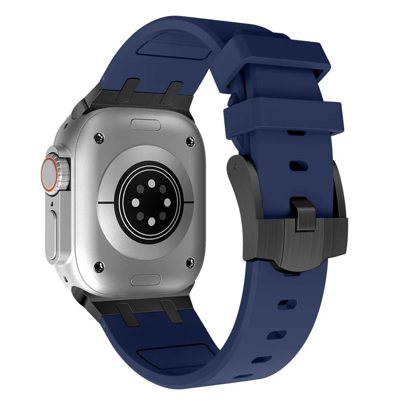 Apple Watch Series 41mm - 40mm - 38mm Universal Liquid Silicone Strap Metal Connector - Black+White