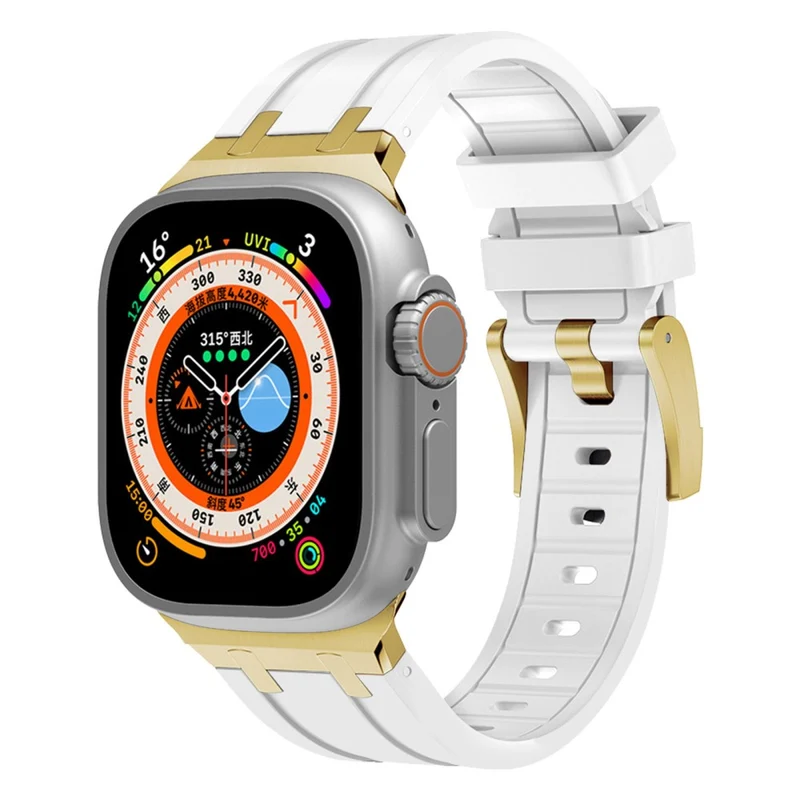 Apple Watch Series 41mm - 40mm - 38mm Universal Liquid Silicone Strap Metal Connector - Black+White