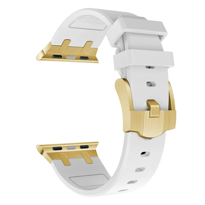 Apple Watch Series 41mm - 40mm - 38mm Universal Liquid Silicone Strap Metal Connector - Black+White