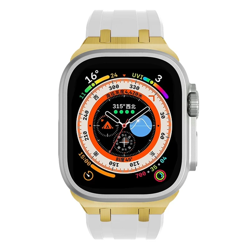 Apple Watch Series 41mm - 40mm - 38mm Universal Liquid Silicone Strap Metal Connector - Black+White