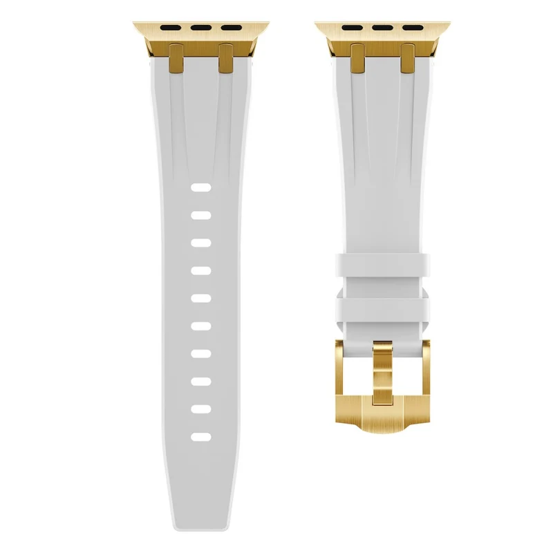 Apple Watch Series 41mm - 40mm - 38mm Universal Liquid Silicone Strap Metal Connector - Black+White