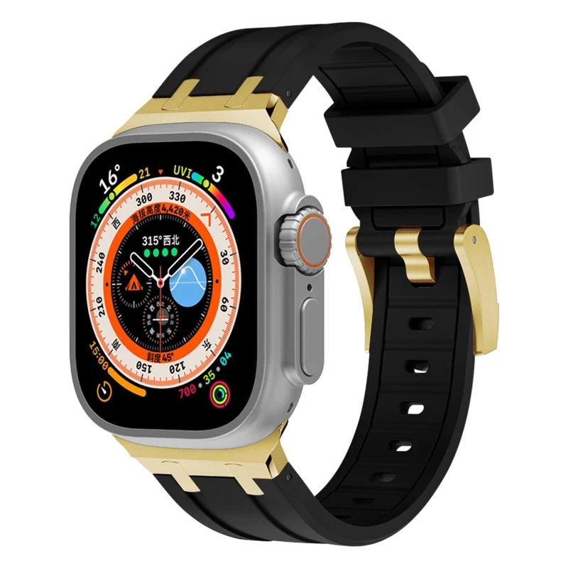 Apple Watch Series 41mm - 40mm - 38mm Universal Liquid Silicone Strap Metal Connector - Black+White