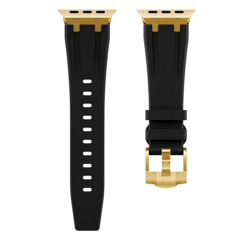 Apple Watch Series 41mm - 40mm - 38mm Universal Liquid Silicone Strap Metal Connector - Black+White