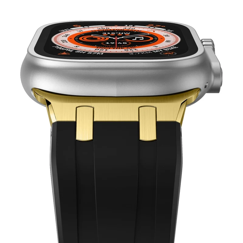 Apple Watch Series 41mm - 40mm - 38mm Universal Liquid Silicone Strap Metal Connector - Black+White
