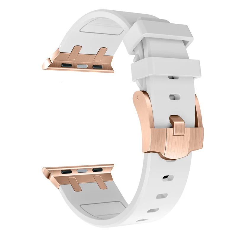 Apple Watch Series 41mm - 40mm - 38mm Universal Liquid Silicone Strap Metal Connector - Black+White