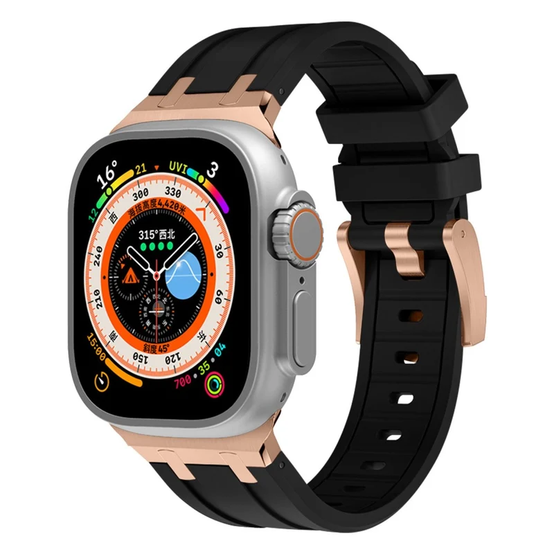 Apple Watch Series 41mm - 40mm - 38mm Universal Liquid Silicone Strap Metal Connector - Black+White
