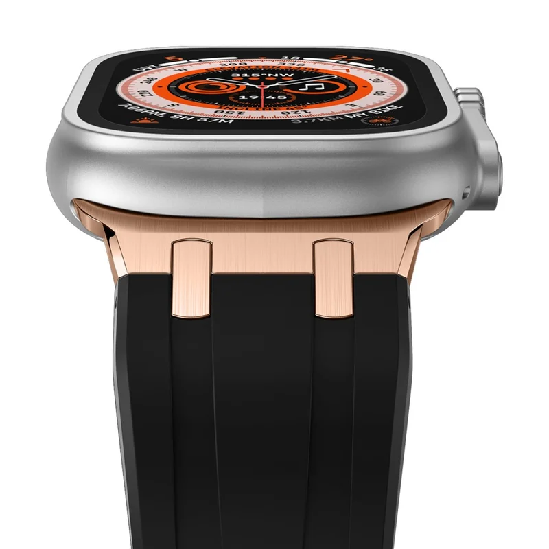 Apple Watch Series 41mm - 40mm - 38mm Universal Liquid Silicone Strap Metal Connector - Black+White