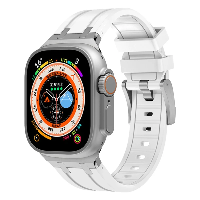 Apple Watch Series 41mm - 40mm - 38mm Universal Liquid Silicone Strap Metal Connector - Black+White
