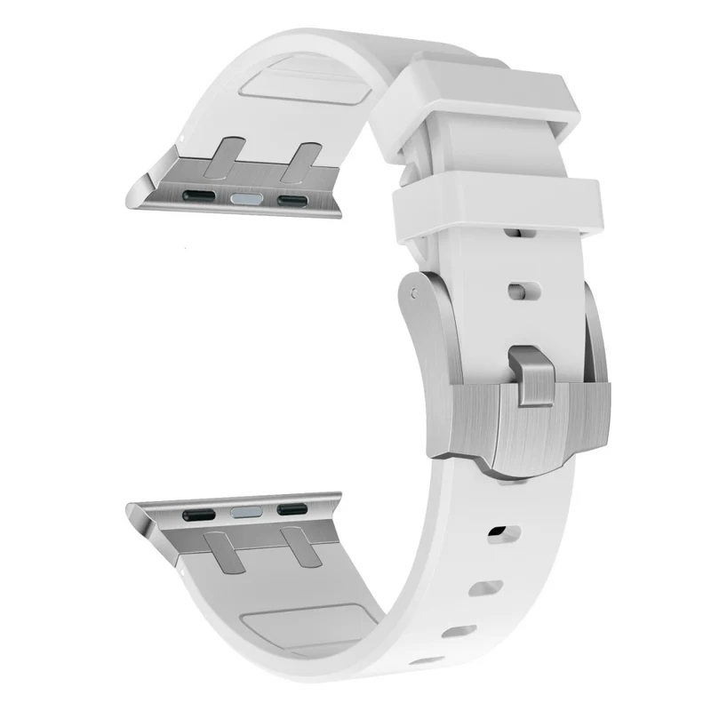 Apple Watch Series 41mm - 40mm - 38mm Universal Liquid Silicone Strap Metal Connector - Black+White
