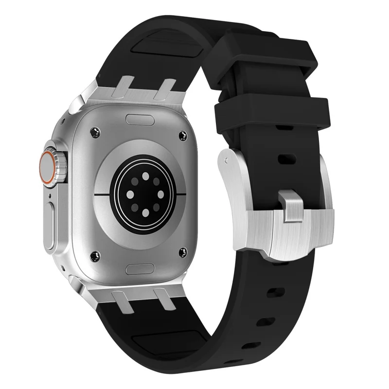 Apple Watch Series 41mm - 40mm - 38mm Universal Liquid Silicone Strap Metal Connector - Black+White