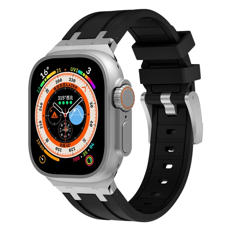 Apple Watch Series 41mm - 40mm - 38mm Universal Liquid Silicone Strap Metal Connector - Black+White