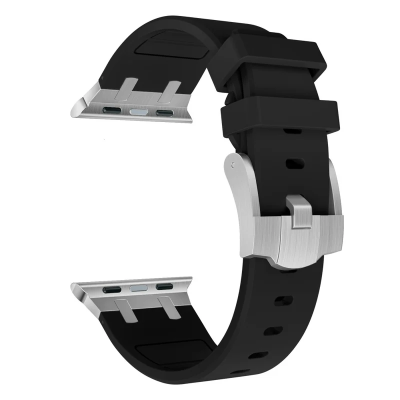 Apple Watch Series 41mm - 40mm - 38mm Universal Liquid Silicone Strap Metal Connector - Black+White