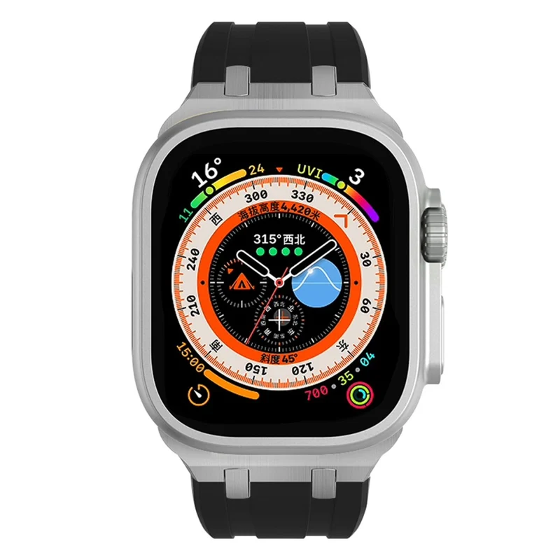 Apple Watch Series 41mm - 40mm - 38mm Universal Liquid Silicone Strap Metal Connector - Black+White