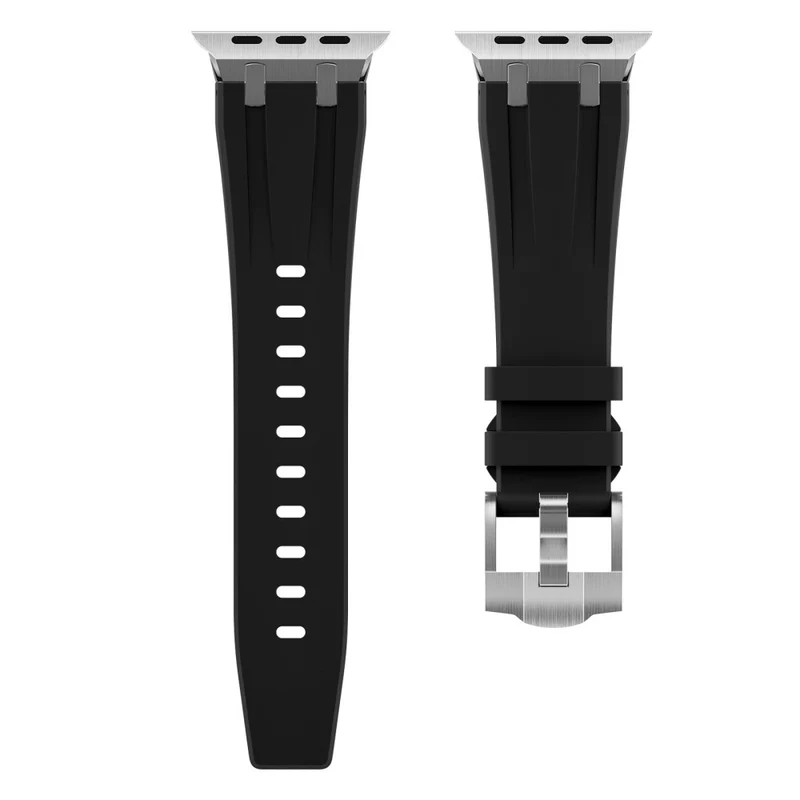 Apple Watch Series 41mm - 40mm - 38mm Universal Liquid Silicone Strap Metal Connector - Black+White