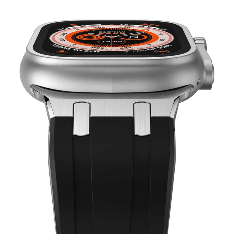 Apple Watch Series 41mm - 40mm - 38mm Universal Liquid Silicone Strap Metal Connector - Black+White