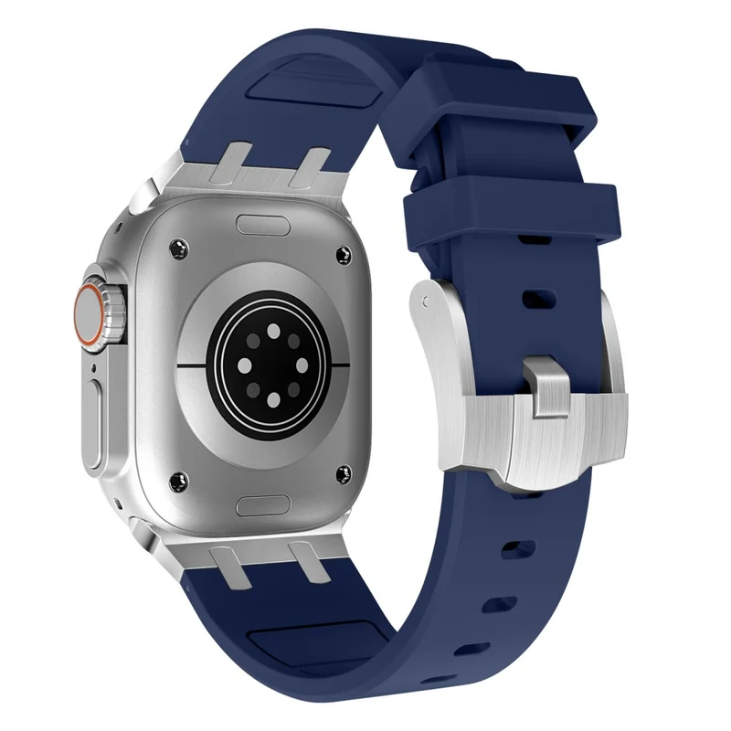Apple Watch Series 41mm - 40mm - 38mm Universal Liquid Silicone Strap Metal Connector - Black+White