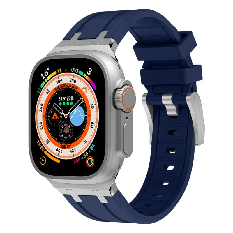 Apple Watch Series 41mm - 40mm - 38mm Universal Liquid Silicone Strap Metal Connector - Black+White