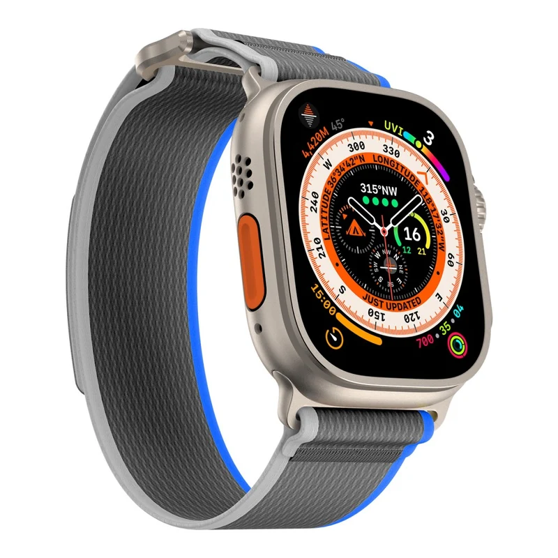 Apple Watch Series 41mm - 40mm - 38mm Universal Strap Nylon Sport Loop Band - Black+Grey