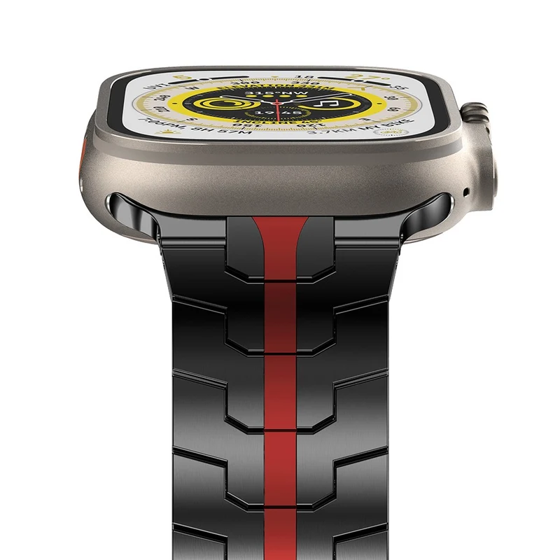 Apple Watch Series 41mm - 40mm - 38mm Universal Stainless Steel Band Watch Strap - Black+Red