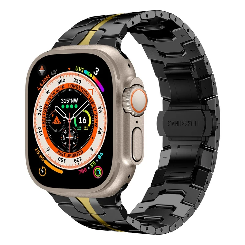 Apple Watch Series 41mm - 40mm - 38mm Universal Stainless Steel Band Watch Strap - Black+Red