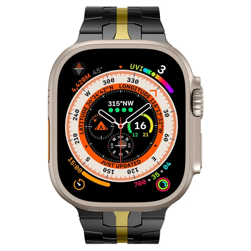 Apple Watch Series 41mm - 40mm - 38mm Universal Stainless Steel Band Watch Strap - Black+Red