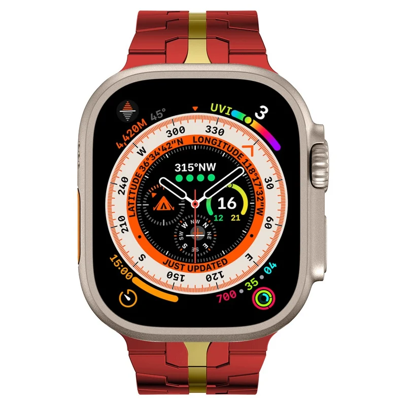 Apple Watch Series 41mm - 40mm - 38mm Universal Stainless Steel Band Watch Strap - Black+Red