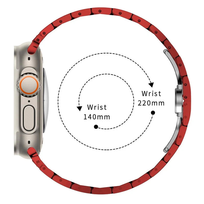 Apple Watch Series 41mm - 40mm - 38mm Universal Stainless Steel Band Watch Strap - Black+Red