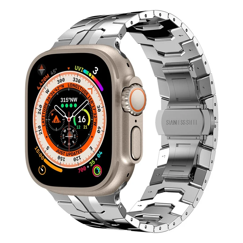 Apple Watch Series 41mm - 40mm - 38mm Universal Stainless Steel Band Watch Strap - Black+Red