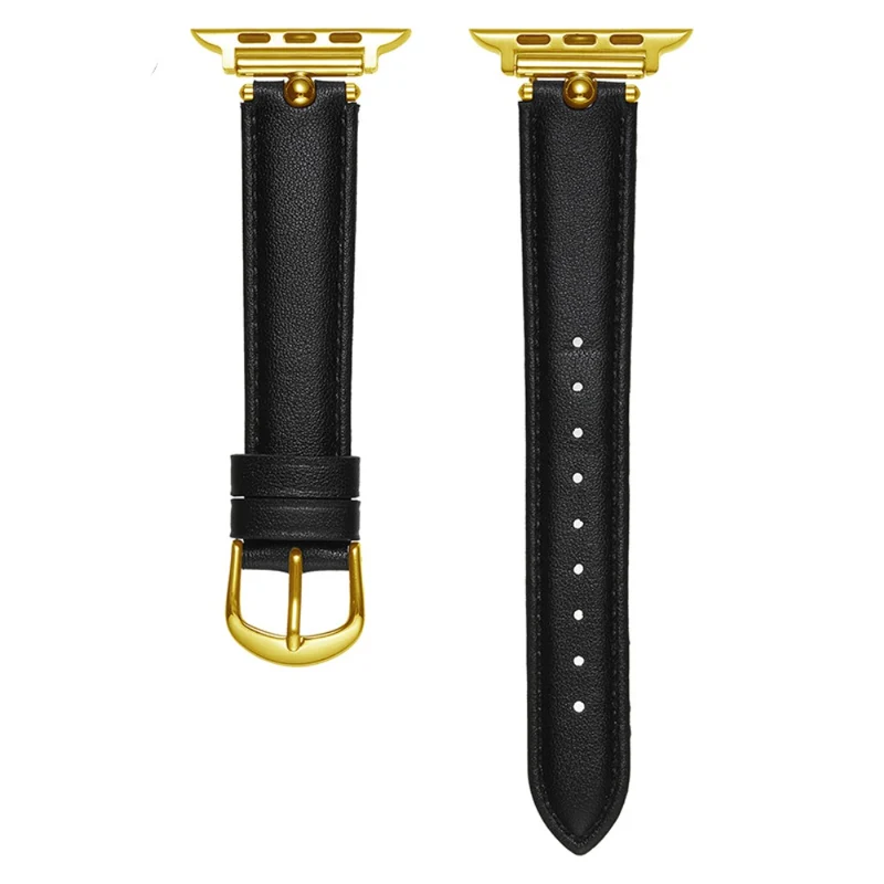 Apple Watch Series 49mm - 45mm - 44mm - 42mm Universal Watch Straps - Black / Gold Buckle Buckle