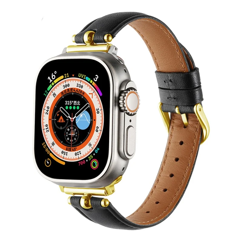 Apple Watch Series 49mm - 45mm - 44mm - 42mm Universal Watch Straps - Black / Gold Buckle Buckle