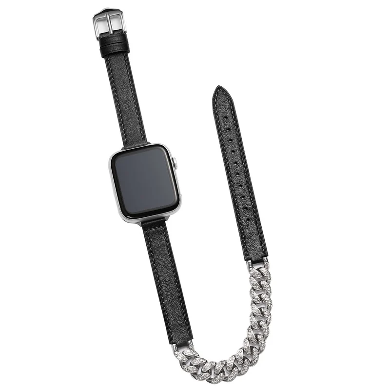 Apple Watch Series 49mm - 45mm - 44mm - 42mm Universal Watch Band Chain Leather Strap - Sandalwood
