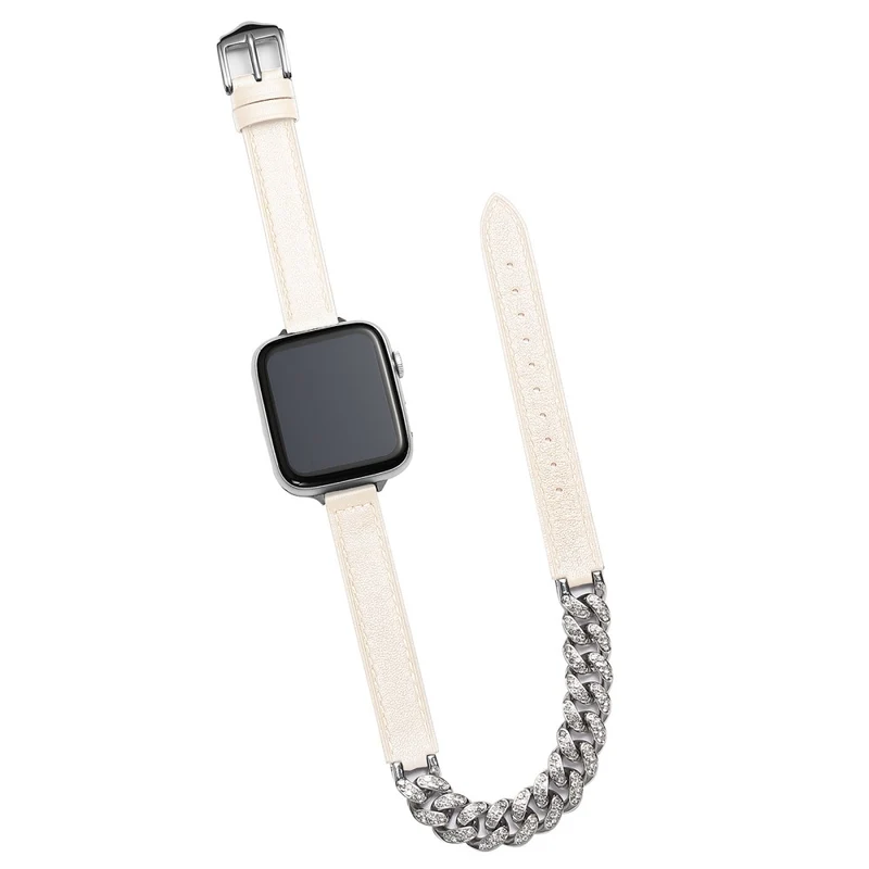 Apple Watch Series 49mm - 45mm - 44mm - 42mm Universal Watch Band Chain Leather Strap - Sandalwood