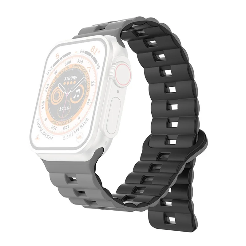 Apple Watch Series 49mm - 45mm - 44mm - 42mm Universal Flexible Band Watch Strap - Olive Green+Orange