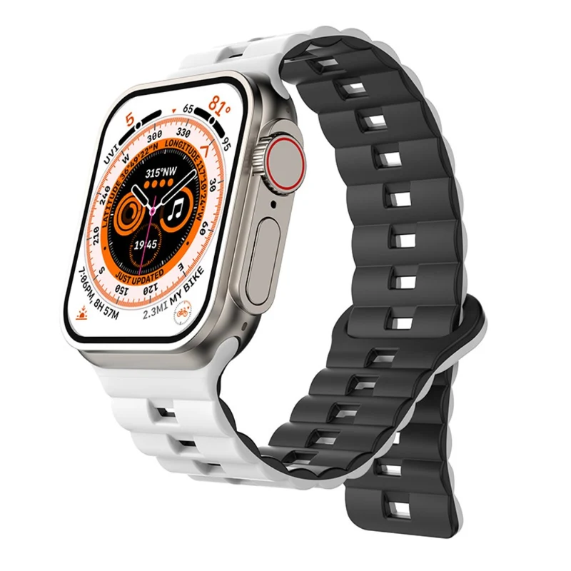 Apple Watch Series 49mm - 45mm - 44mm - 42mm Universal Flexible Band Watch Strap - Olive Green+Orange