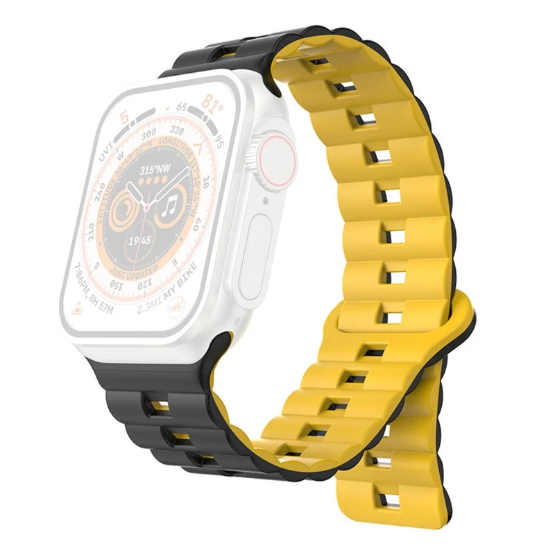 Apple Watch Series 49mm - 45mm - 44mm - 42mm Universal Flexible Band Watch Strap - Olive Green+Orange
