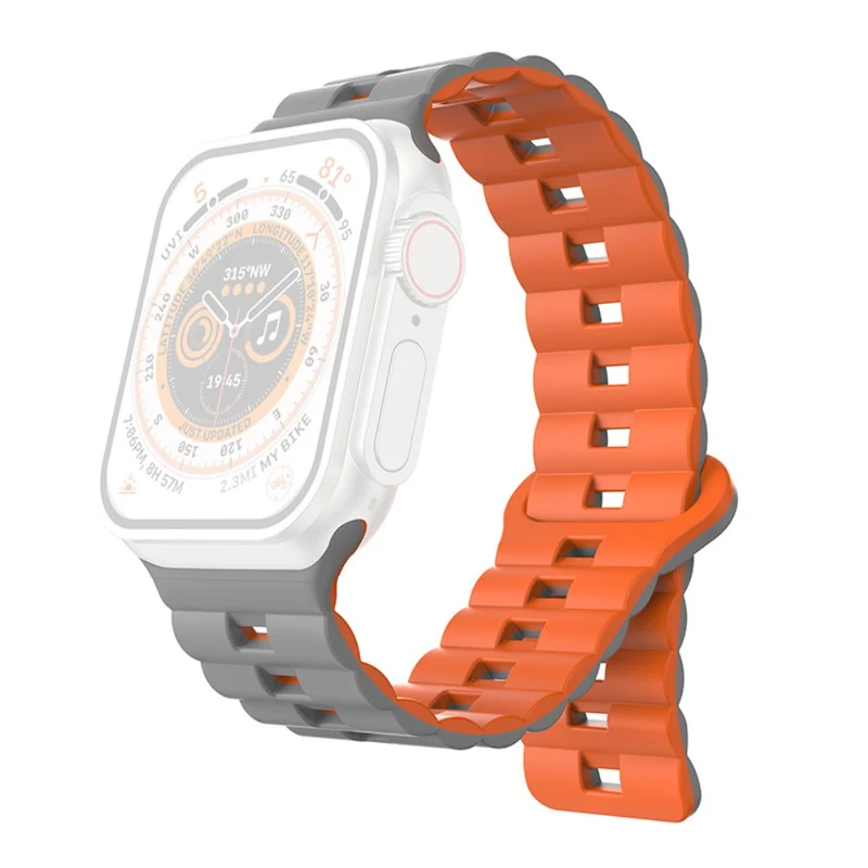 Apple Watch Series 49mm - 45mm - 44mm - 42mm Universal Flexible Band Watch Strap - Olive Green+Orange