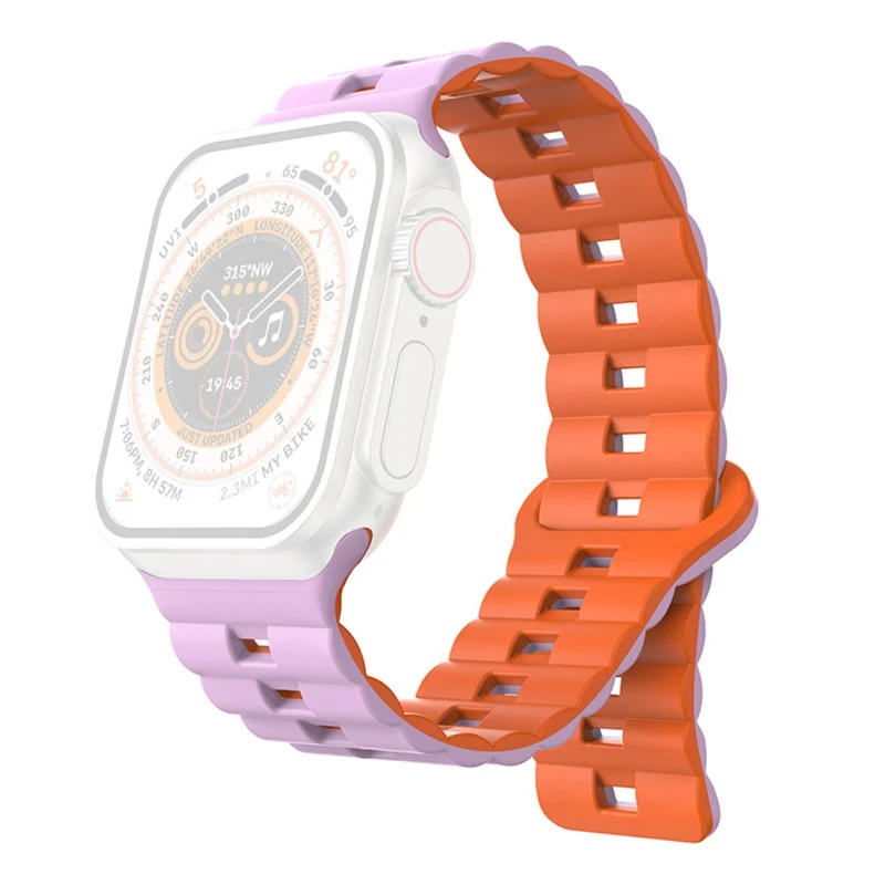 Apple Watch Series 49mm - 45mm - 44mm - 42mm Universal Flexible Band Watch Strap - Olive Green+Orange