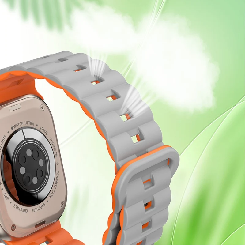 Apple Watch Series 49mm - 45mm - 44mm - 42mm Universal Flexible Band Watch Strap - Olive Green+Orange