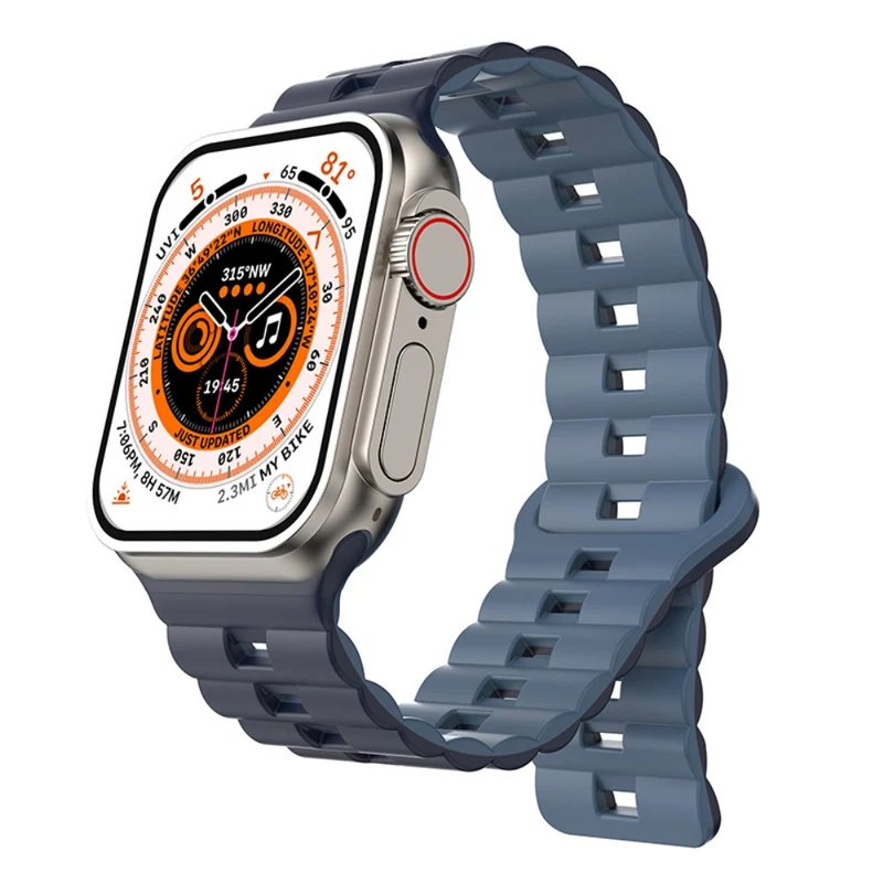 Apple Watch Series 49mm - 45mm - 44mm - 42mm Universal Flexible Band Watch Strap - Olive Green+Orange
