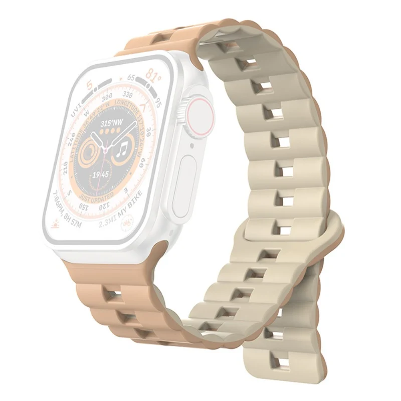 Apple Watch Series 49mm - 45mm - 44mm - 42mm Universal Flexible Band Watch Strap - Olive Green+Orange