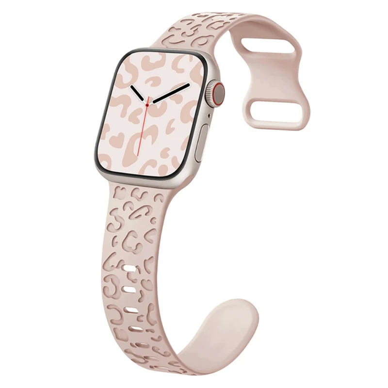 Apple Watch Series 49mm - 45mm - 44mm - 42mm Universal Flexible Leopard Pattern Watch Strap - Tan
