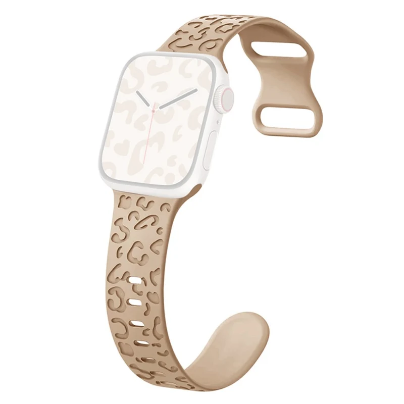 Apple Watch Series 49mm - 45mm - 44mm - 42mm Universal Flexible Leopard Pattern Watch Strap - Tan
