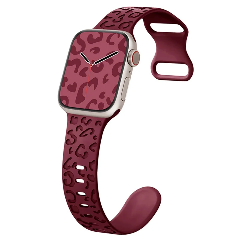 Apple Watch Series 49mm - 45mm - 44mm - 42mm Universal Flexible Leopard Pattern Watch Strap - Tan