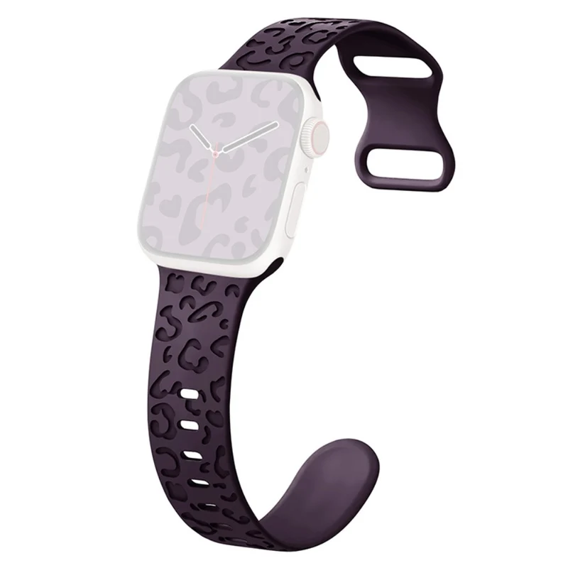 Apple Watch Series 49mm - 45mm - 44mm - 42mm Universal Flexible Leopard Pattern Watch Strap - Tan