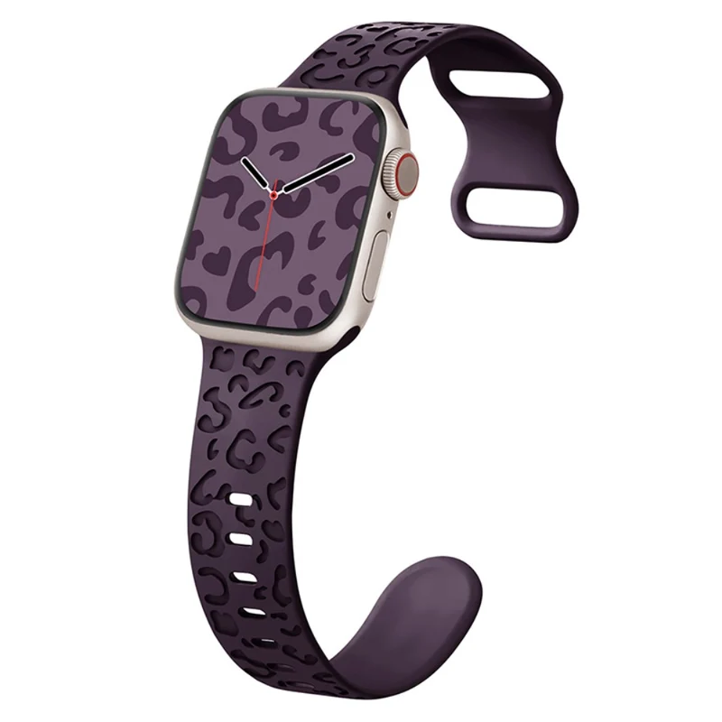 Apple Watch Series 49mm - 45mm - 44mm - 42mm Universal Flexible Leopard Pattern Watch Strap - Tan
