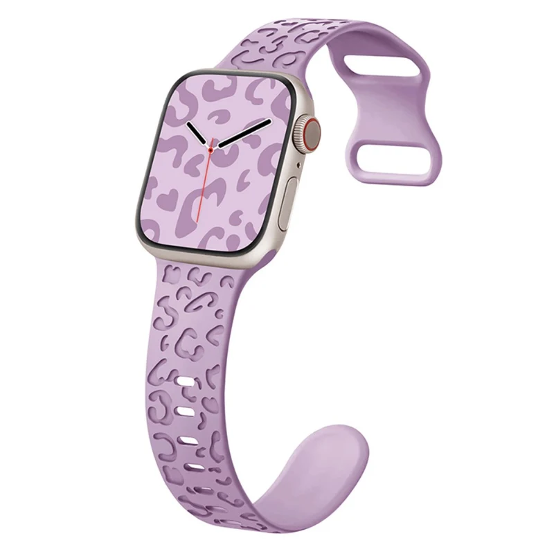 Apple Watch Series 49mm - 45mm - 44mm - 42mm Universal Flexible Leopard Pattern Watch Strap - Tan