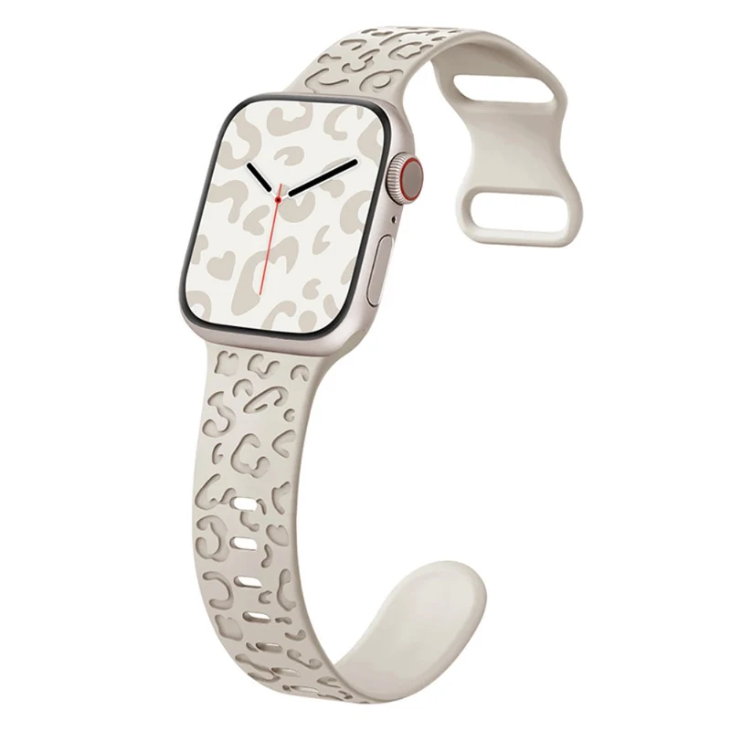 Apple Watch Series 49mm - 45mm - 44mm - 42mm Universal Flexible Leopard Pattern Watch Strap - Tan