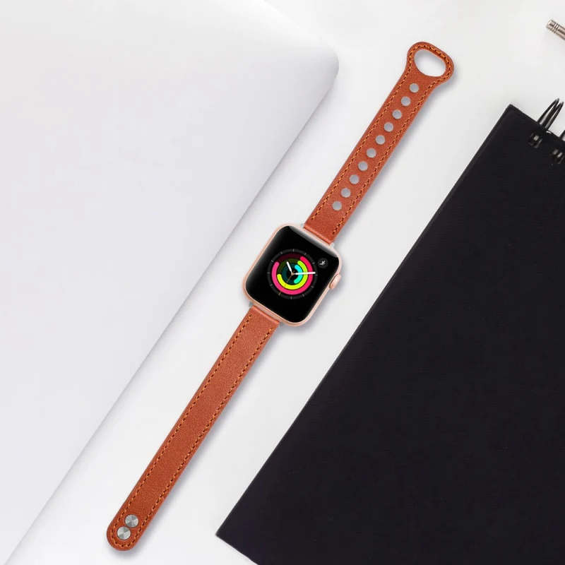 Apple Watch Series 41mm / 40mm / 38mm Watch Strap Genuine Cow Leather Band - Tan